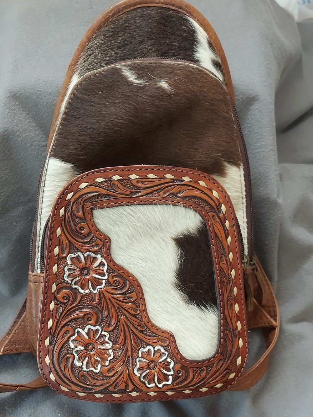 American Darling hand-tooled leather Cowhide Backpack cowhide panel